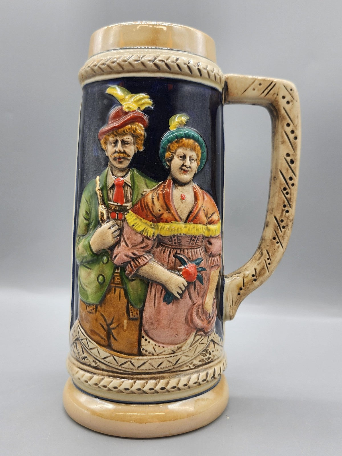 Vintage KMP Multicolor Ceramic Figural Beer Stein Castle Couple Japan Decor