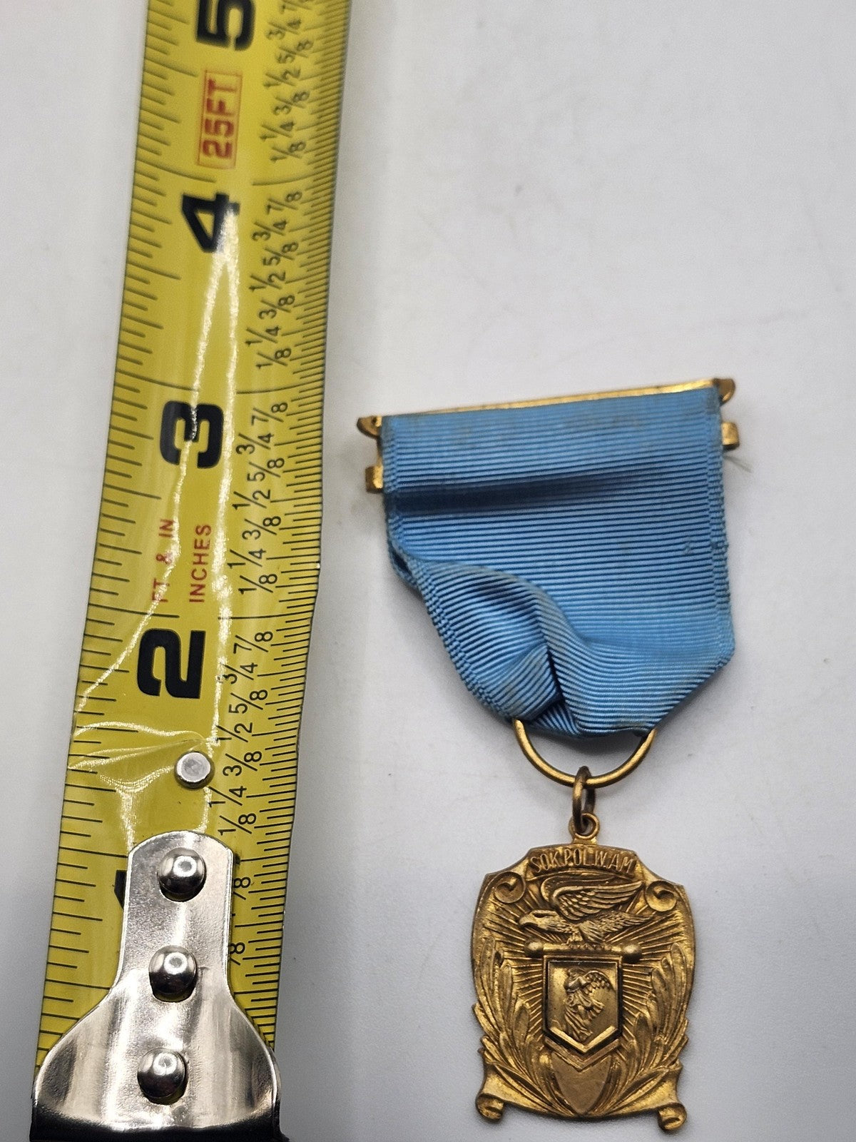 Vintage Metal Arts Co Eagle School Award Medal Blue Ribbon Gold Tone USA Decor