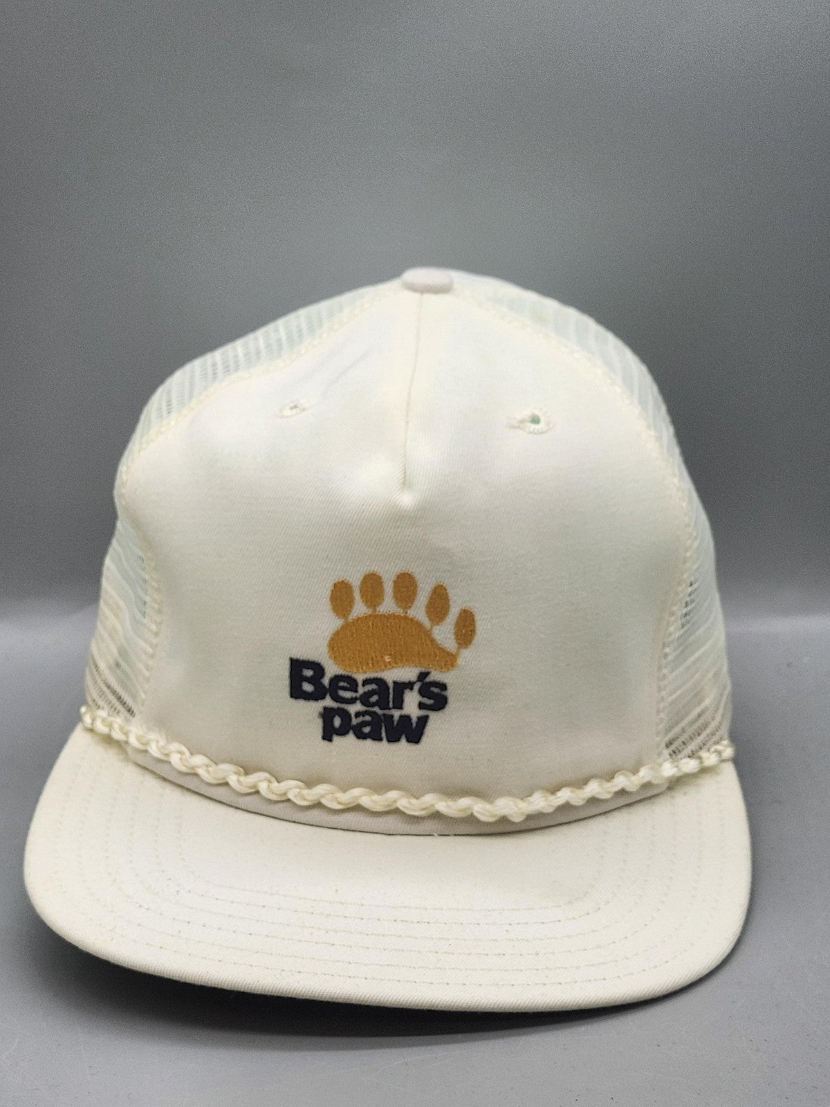 Vintage New Era Bears Paw Hat Cap Snap Back Mens M White Mesh Trucker Rope 80s