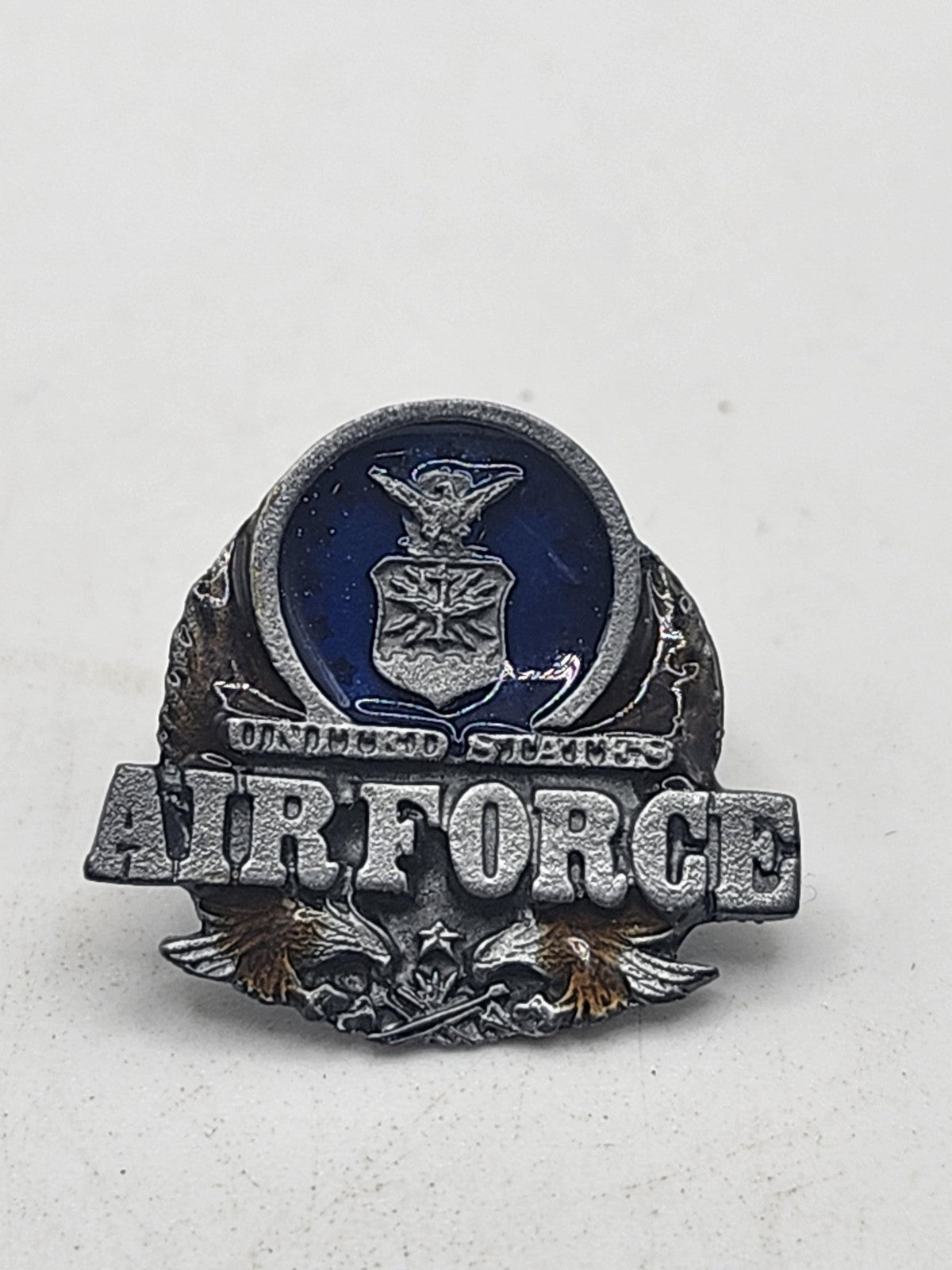 United States Air Force Lapel Pin Silver Tone Blue Enamel Military Insignia