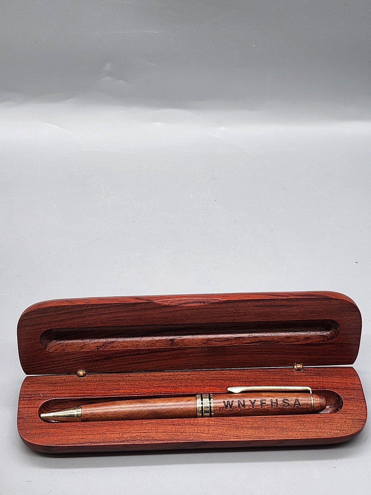Wood Ballpoint Pen Wooden Case Set WNYFHSA Engraved Gold Trim Black Ink Gift