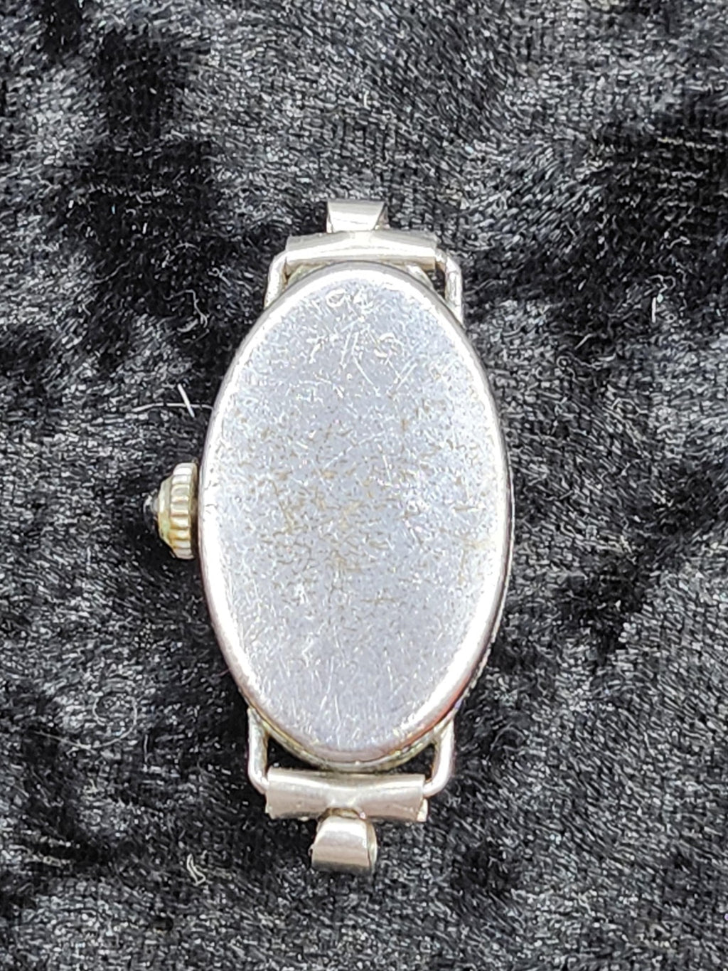 Vintage Womens Manual Wind Watch Oval Silver Tone Yellow Rhinestones For Parts