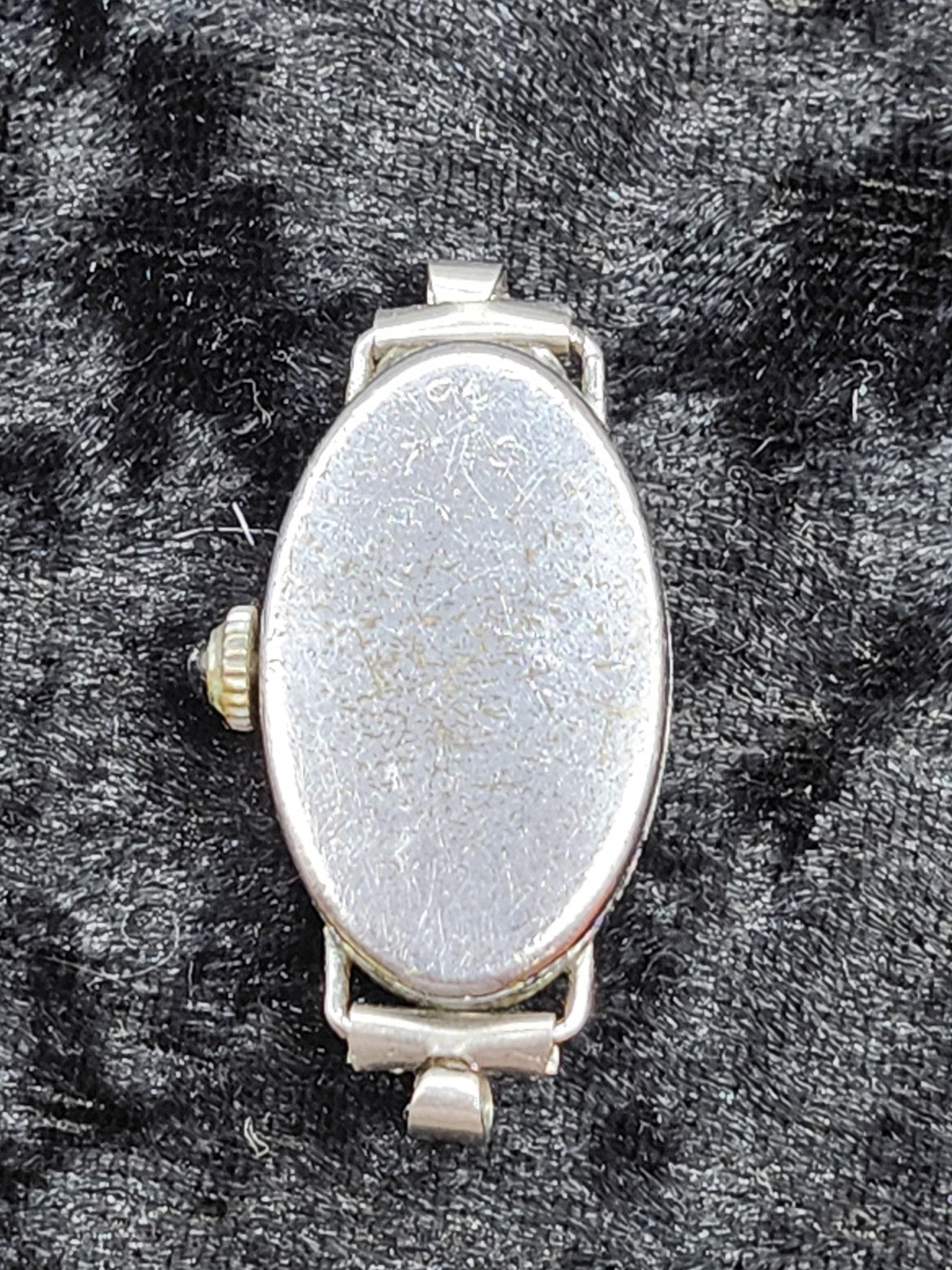 Vintage Womens Manual Wind Watch Oval Silver Tone Yellow Rhinestones For Parts