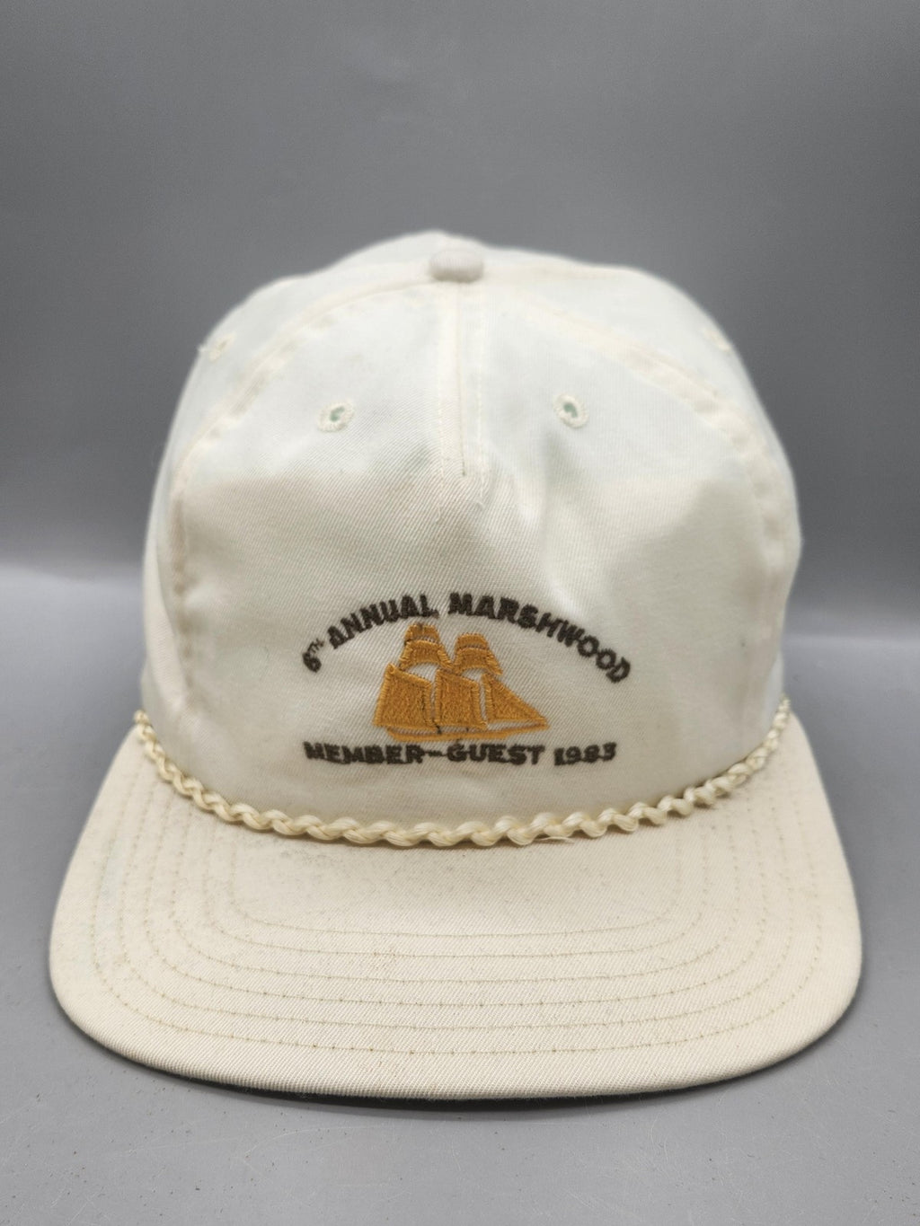 Vintage New Era Marshwood Member Guest Hat Cap Snap Back Mens Large White 80s