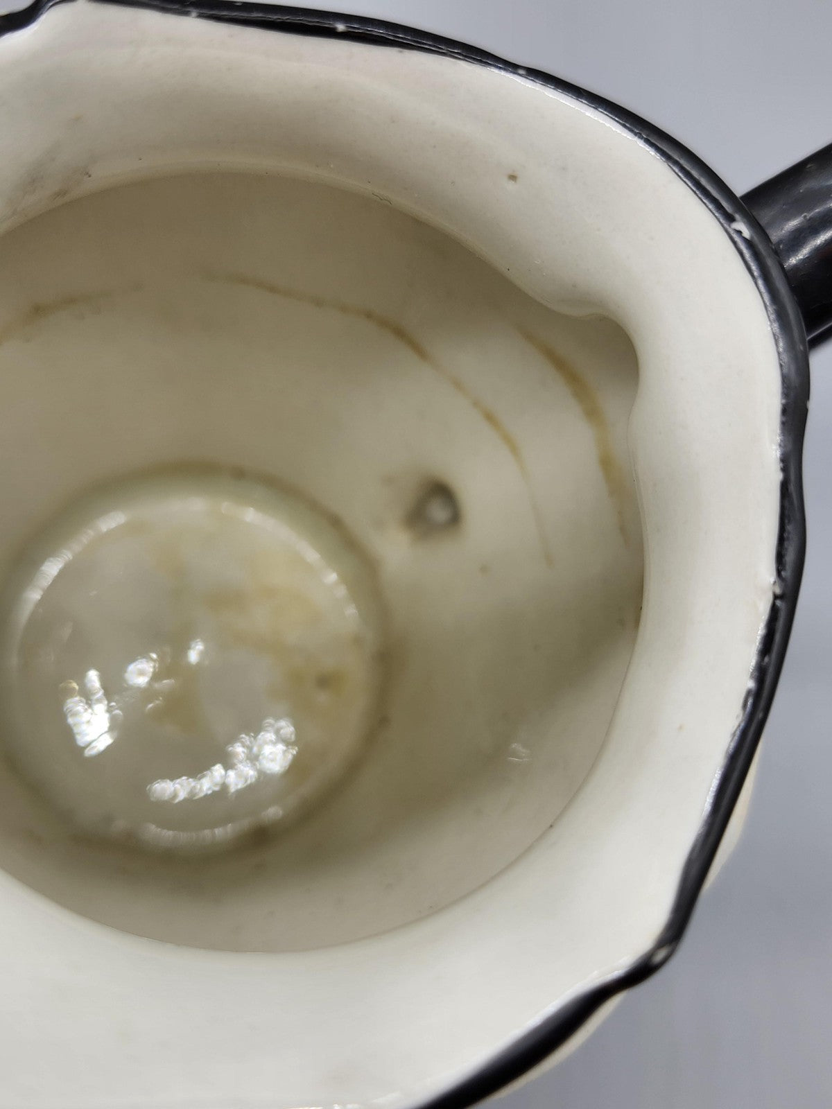 Vintage Unmarked White Ceramic Creamer Black Handle Art Deco Czechoslovakia