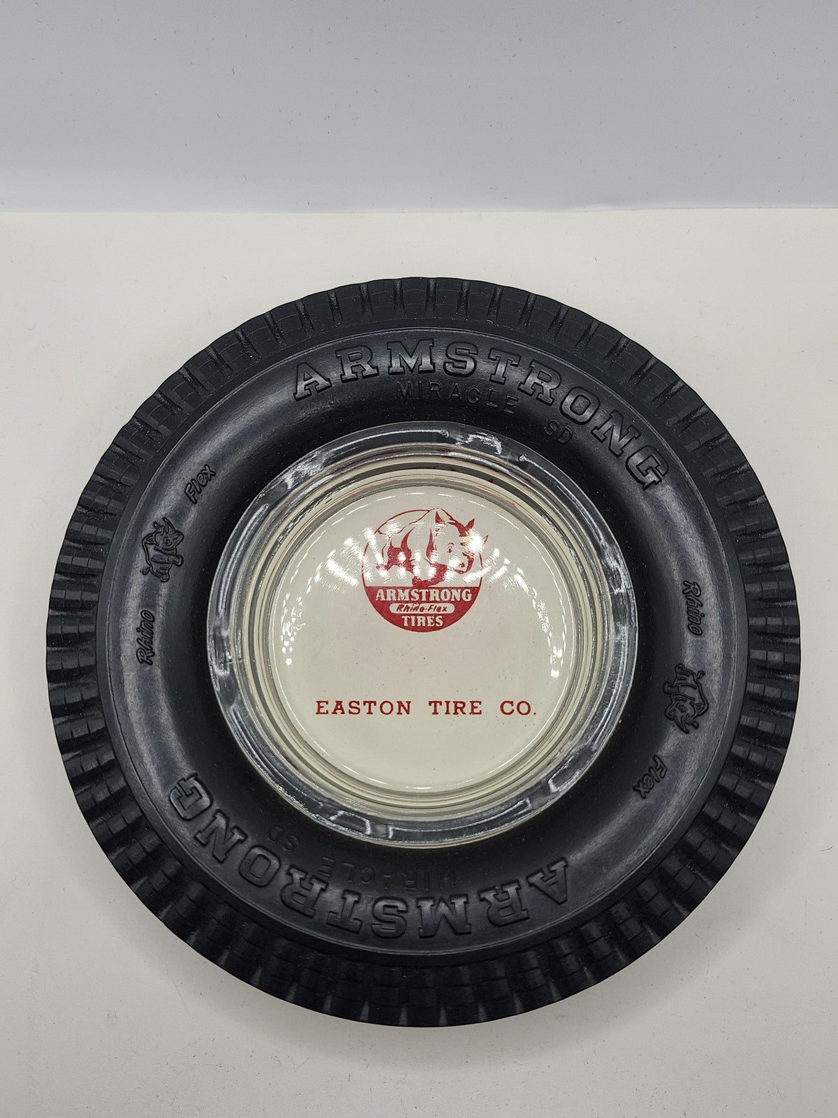 Vintage Armstrong Tires Rhino-Flex Tire Ashtray Black Rubber Advertising