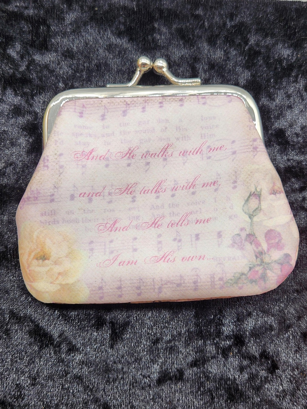 Floral Coin Wallet Purse Womens One Size Pink Canvas Kiss Lock Christian Hymn