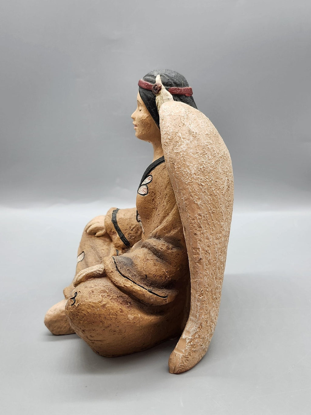Unmarked Terracotta Archangel Figurine Medium Brown Hand Painted Angel Decor