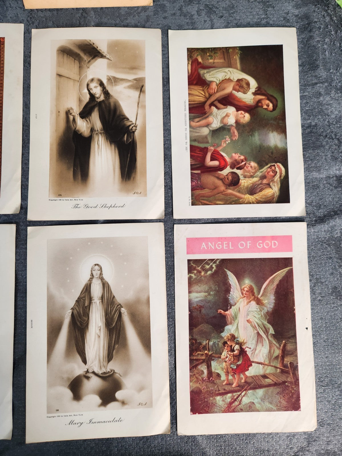 Vintage Catholic Religious Print Lot Sacred Heart Angel Of God Messenger Prints