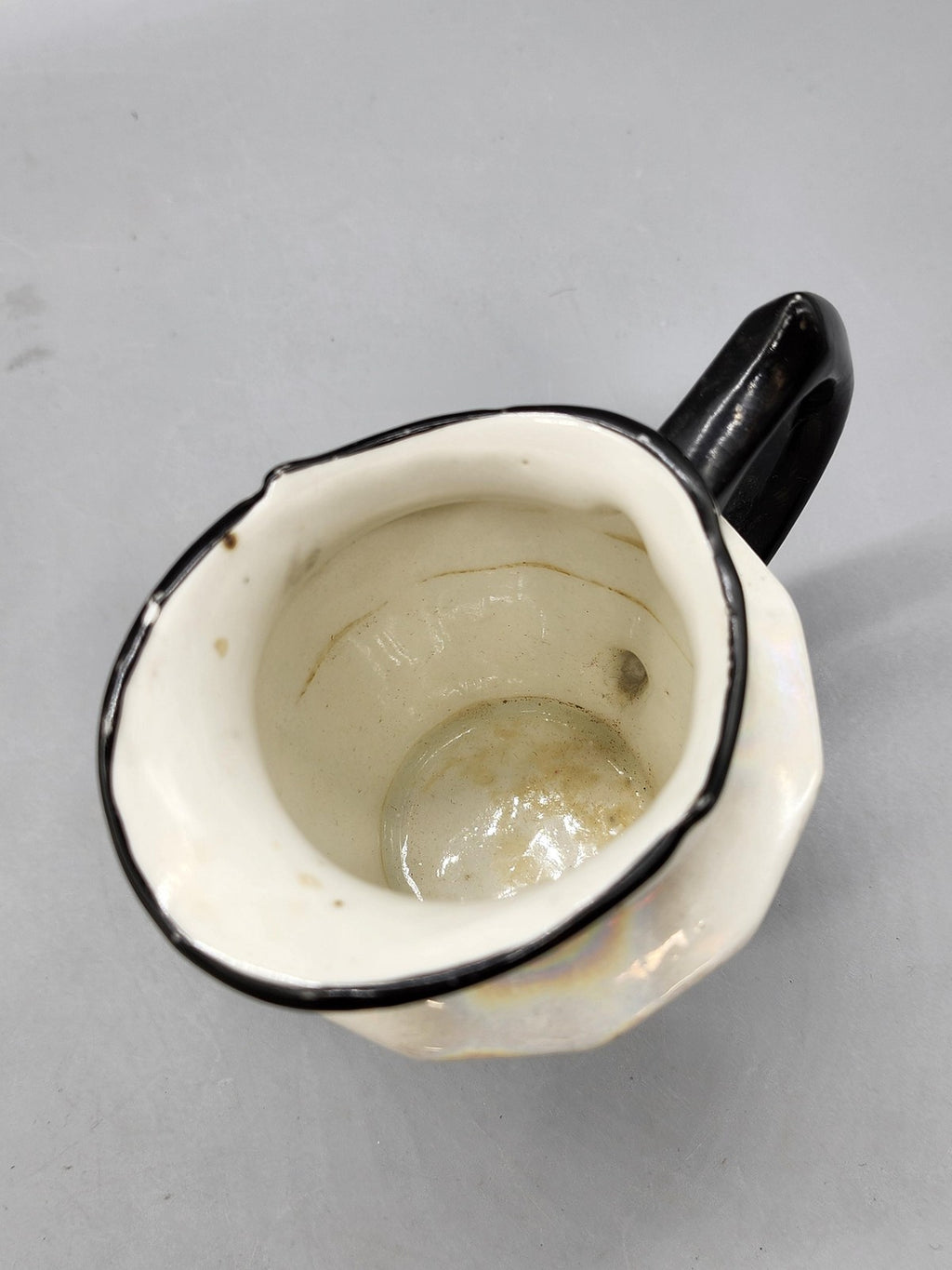 Vintage Unmarked White Ceramic Creamer Black Handle Art Deco Czechoslovakia