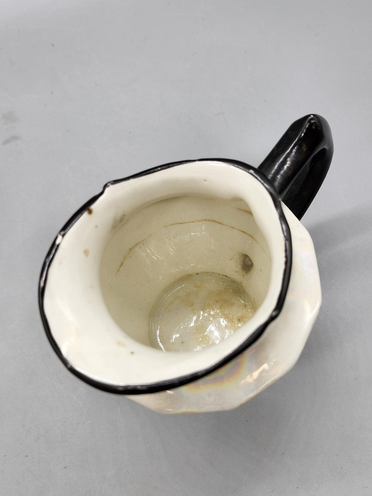 Vintage Unmarked White Ceramic Creamer Black Handle Art Deco Czechoslovakia