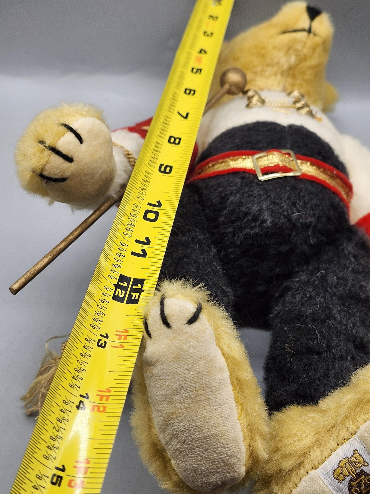Vintage Lee Hocking Toy Soldier Bear Plush Medium Stuffed Animal Red Gold Band