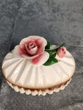 Vintage Porcelain Rose Jewelry Trinket Box Floral Vanity Dresser Keepsake Japan