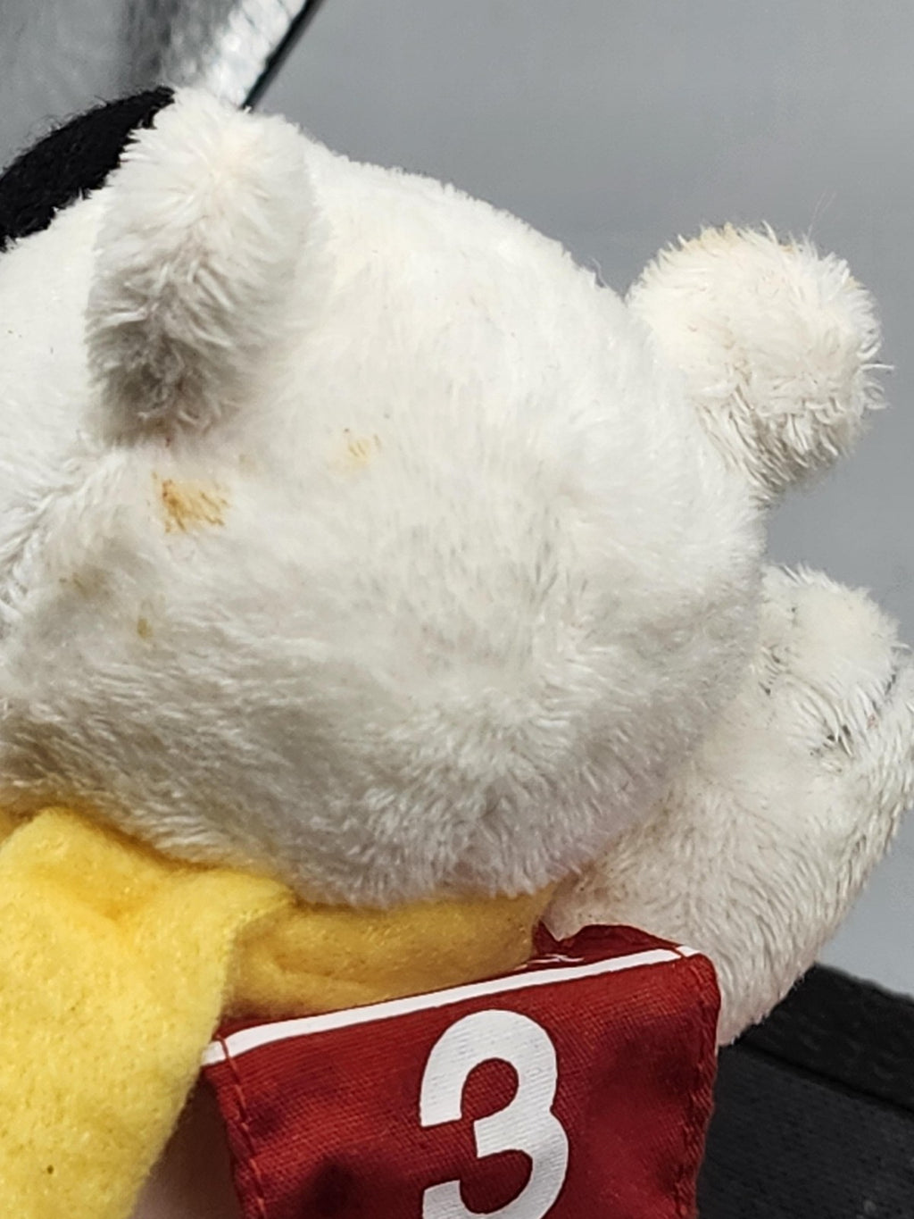 White Polar Bear #3 Racing Plush Stuffed Toy Small Yellow Scarf Rolling Base