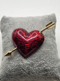 Red Resin Heart Arrow Brooch Pin Gold Tone Love Costume Jewelry Valentine Gift