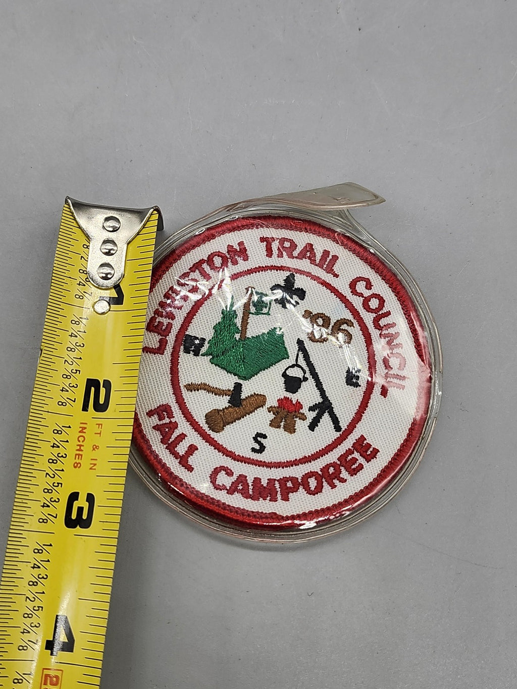 Vintage 1986 Lexington Trail Council Fall Camporee Scout Patch White Red Round