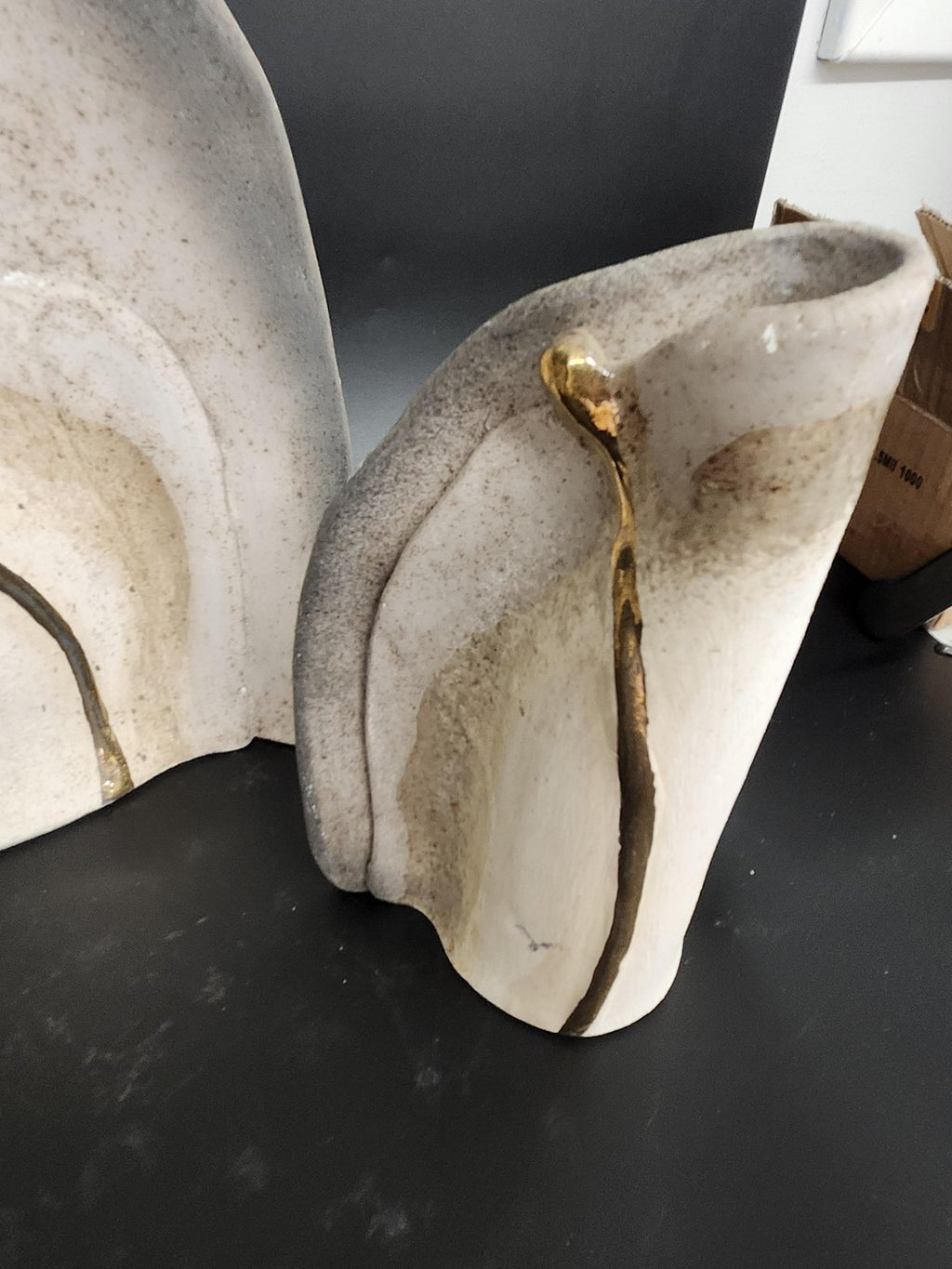 Beige Abstract Ceramic Stoneware Vase Set Of 3 Modern Art Pottery Table Decor