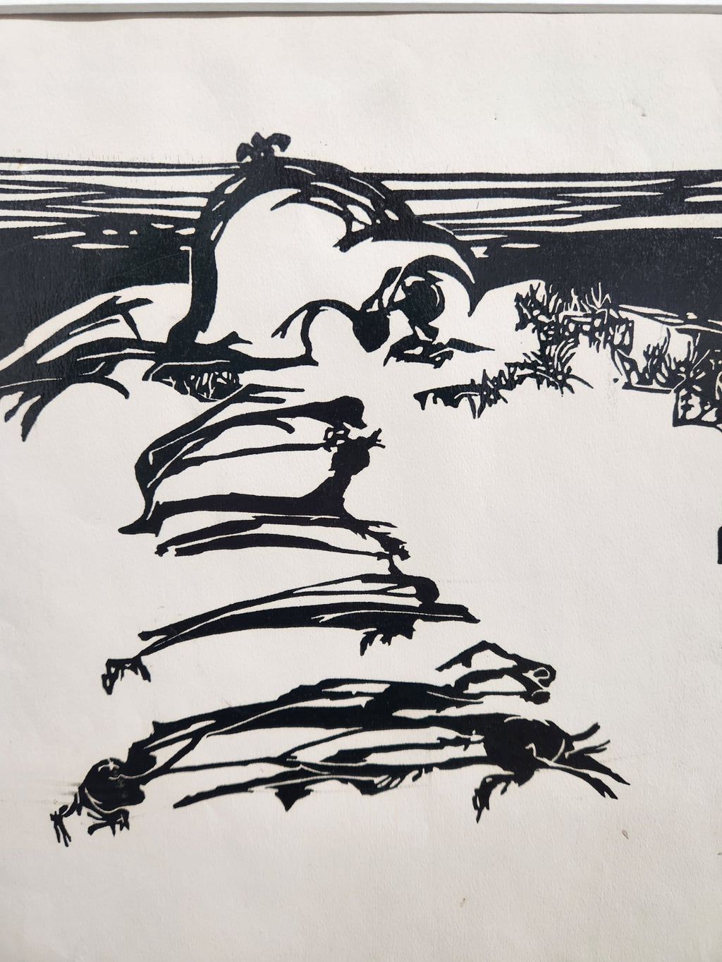 Original 1976 Signed Proof Print “Memory” Minimalist Landscape Woodcut Style Art