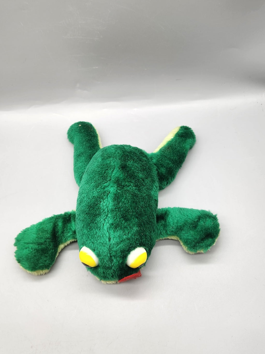 Vintage Green Frog Plush Stuffed Animal Big Eyes Funny Goofy Retro Toy 9”