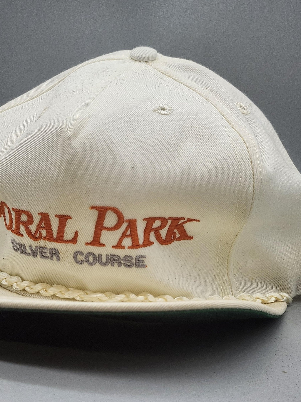 Vintage New Era Doral Park Silver Hat Cap Snap Back Mens Large White Golf 80s