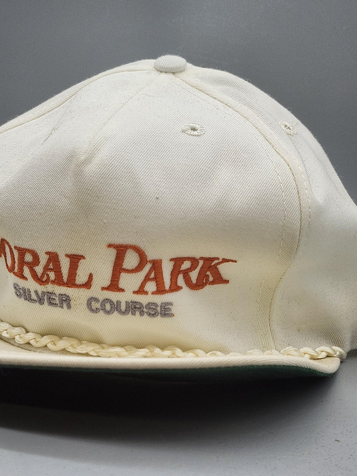 Vintage New Era Doral Park Silver Hat Cap Snap Back Mens Large White Golf 80s