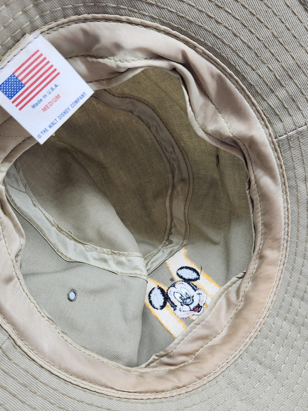 Disney Mickey Mouse Hat Bucket Fitted Mens Medium Beige Twill Wide Brim USA