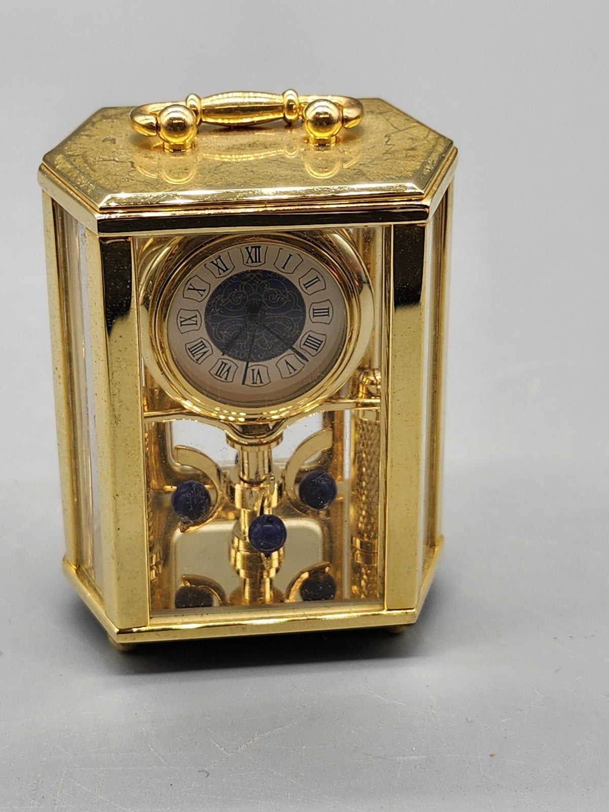 Mini Gold Carriage Mantel Clock Small Quartz Pendulum Glass Tabletop Desk Decor