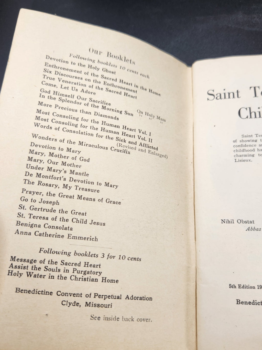 Vintage 1925 “Saint Teresa of the Child Jesus” Catholic Devotional Booklet