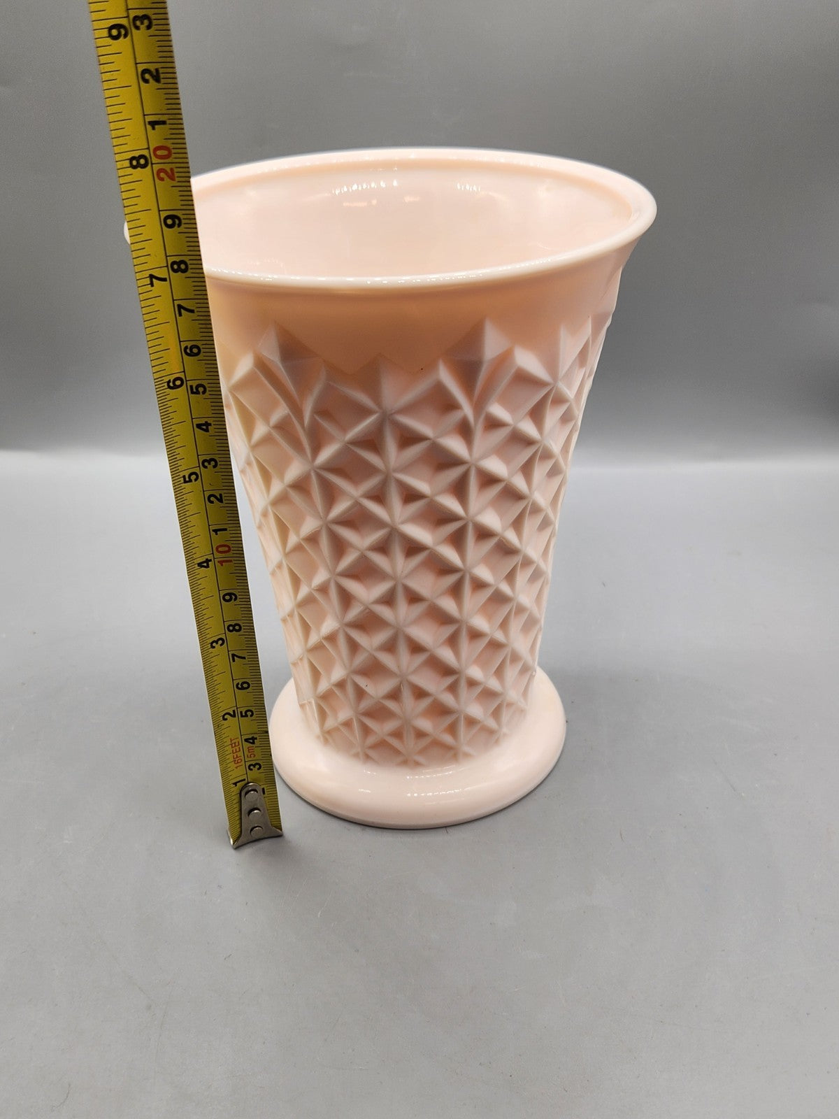 Vintage Pink Milk Glass Diamond Point Vase / Planter – Mid Century Art Deco...