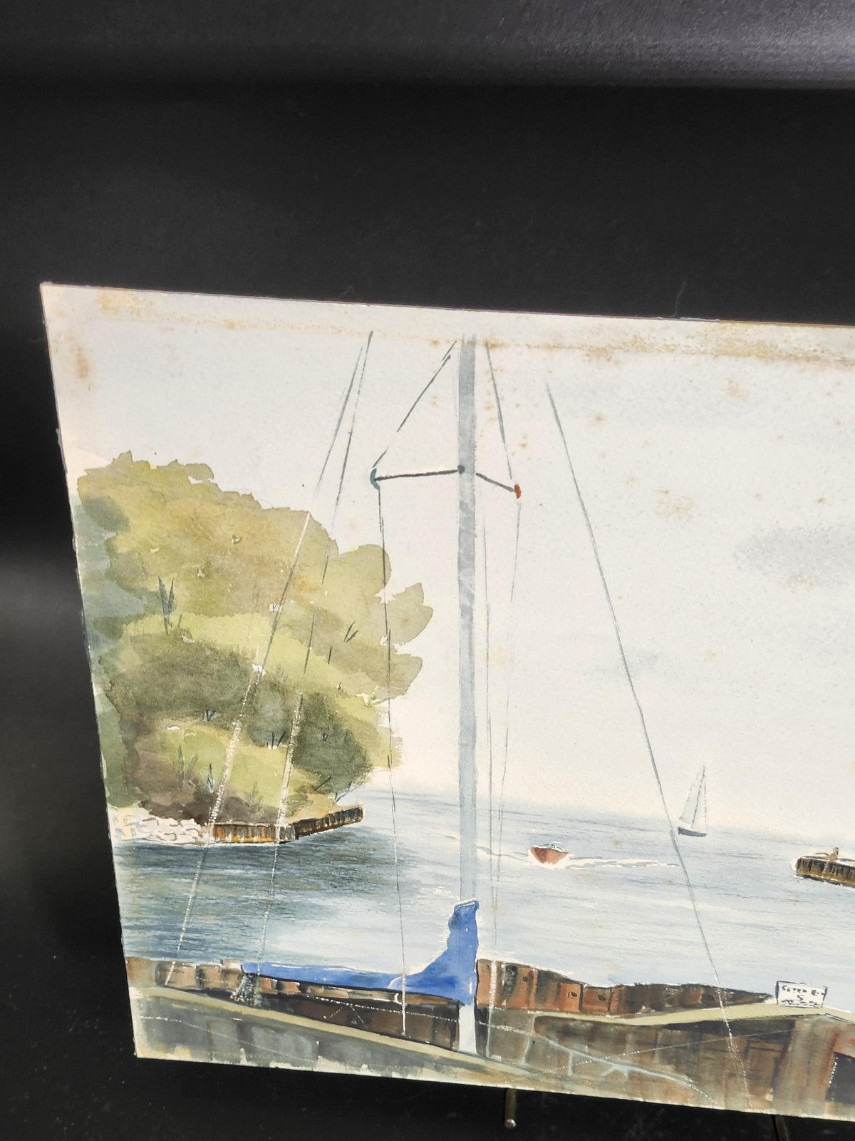 Vintage Harbor Sailboats Watercolor Painting On Paper Unframed 1989 Ellis OOAK