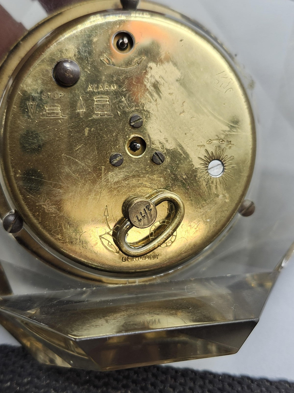Vintage Europa Desk Alarm Clock Clear Plastic Gold Mechanical Germany Decor