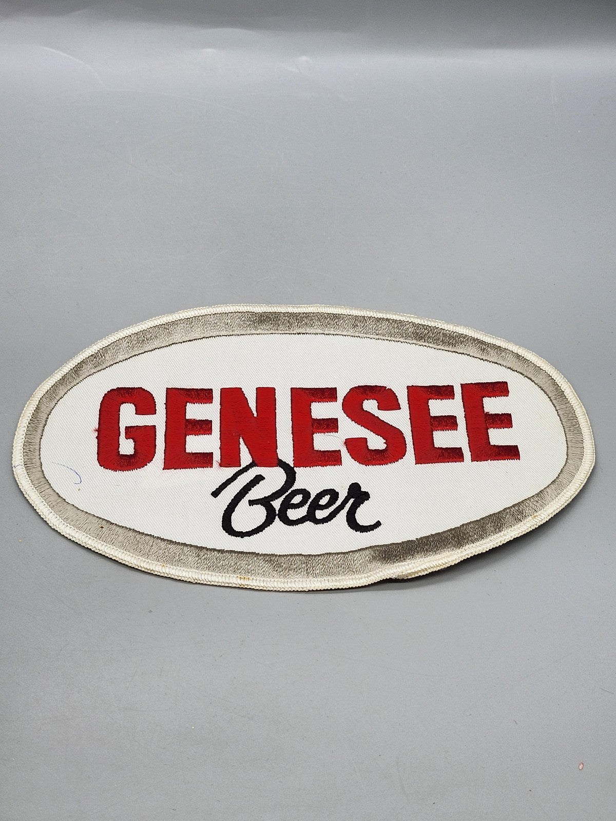 Vintage Genesee Beer Oval Patch Large White Red Embroidered Breweriana Bar Decor