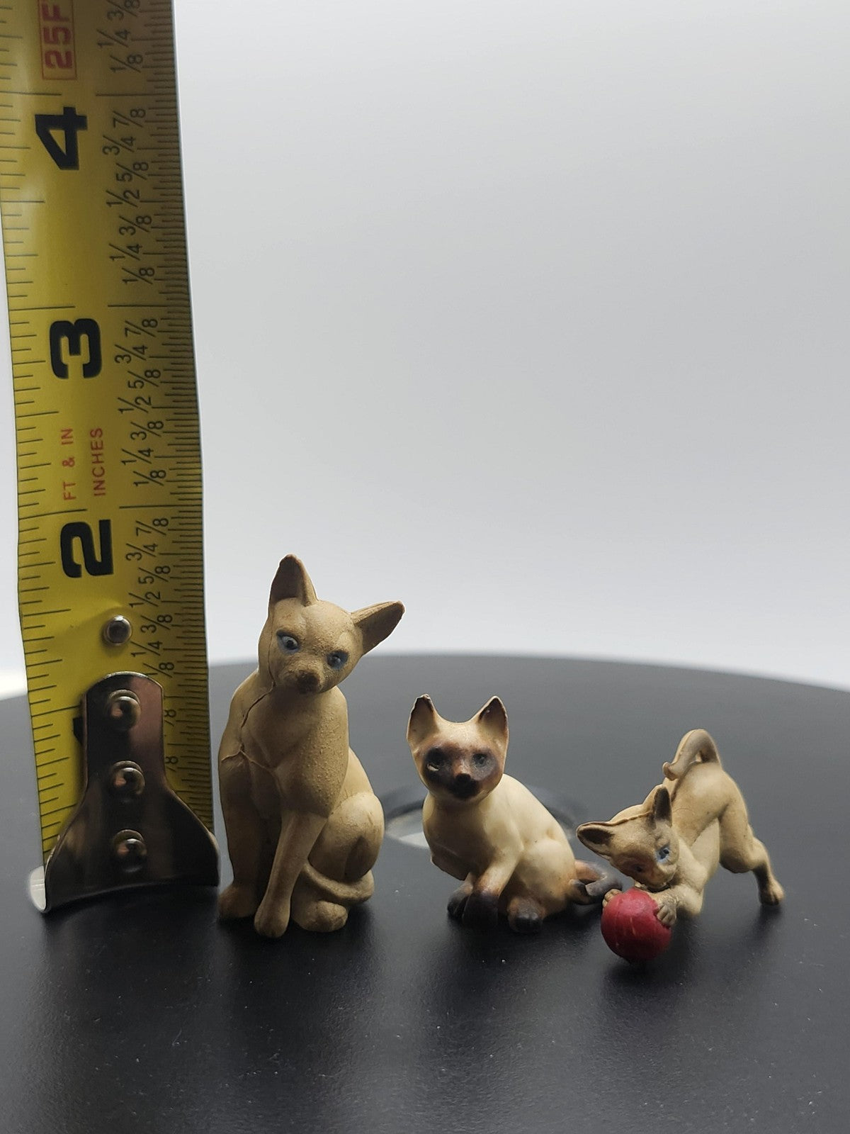 Vintage Siamese Cat Figurines Lot 3 Small Resin Kitten Miniatures Tan Red Decor