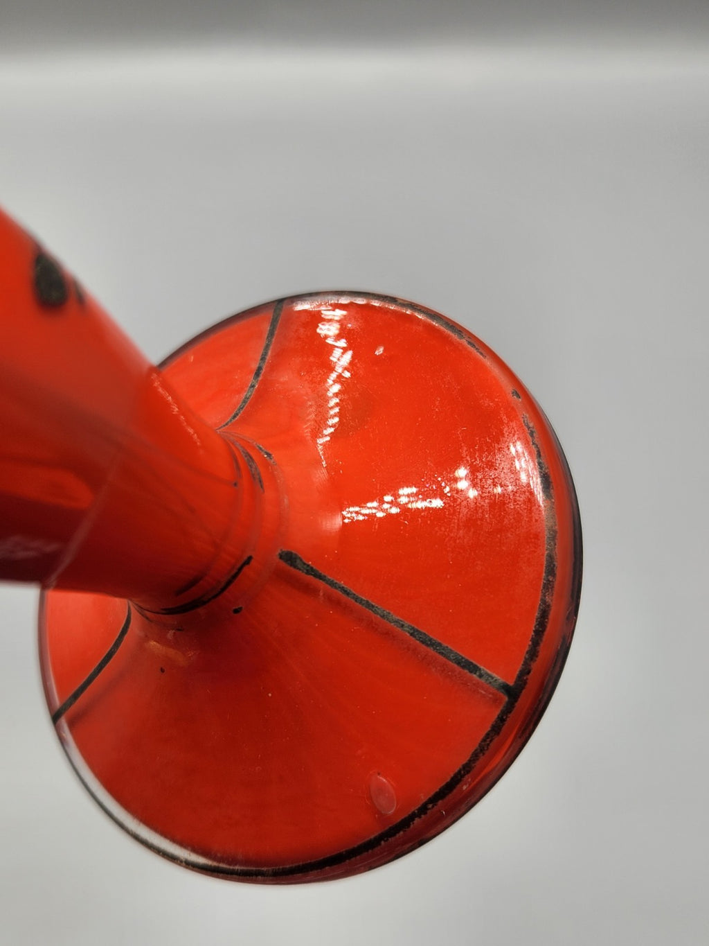 Vintage Czech Red Art Glass Bud Vase Hand Painted Floral 8” Bohemian Vase