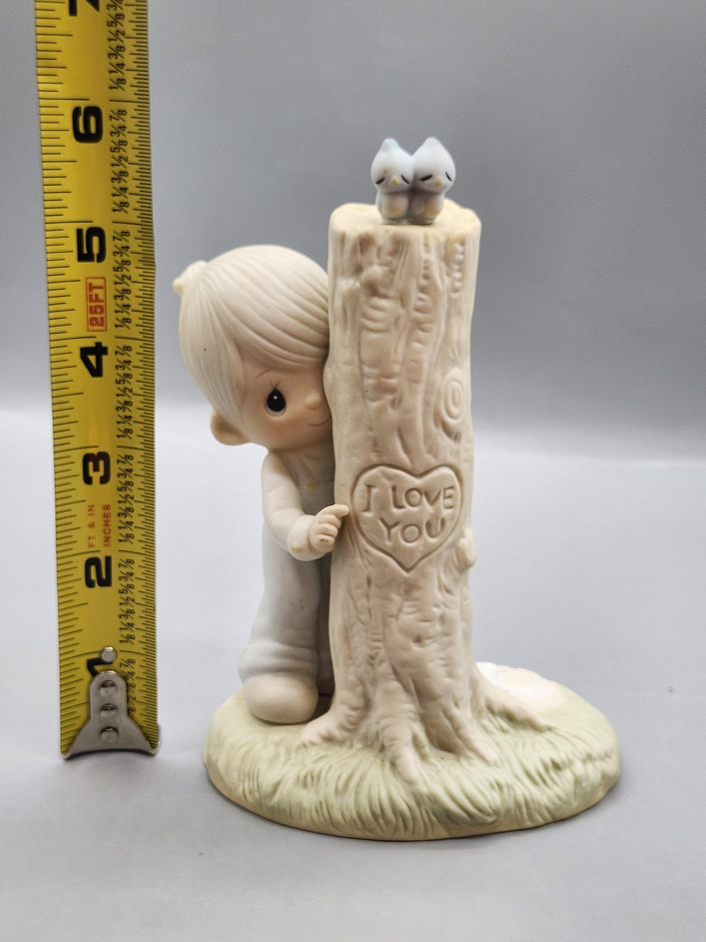 Vintage Precious Moments Thee I Love Boy Tree Figurine Beige Porcelain Valentine