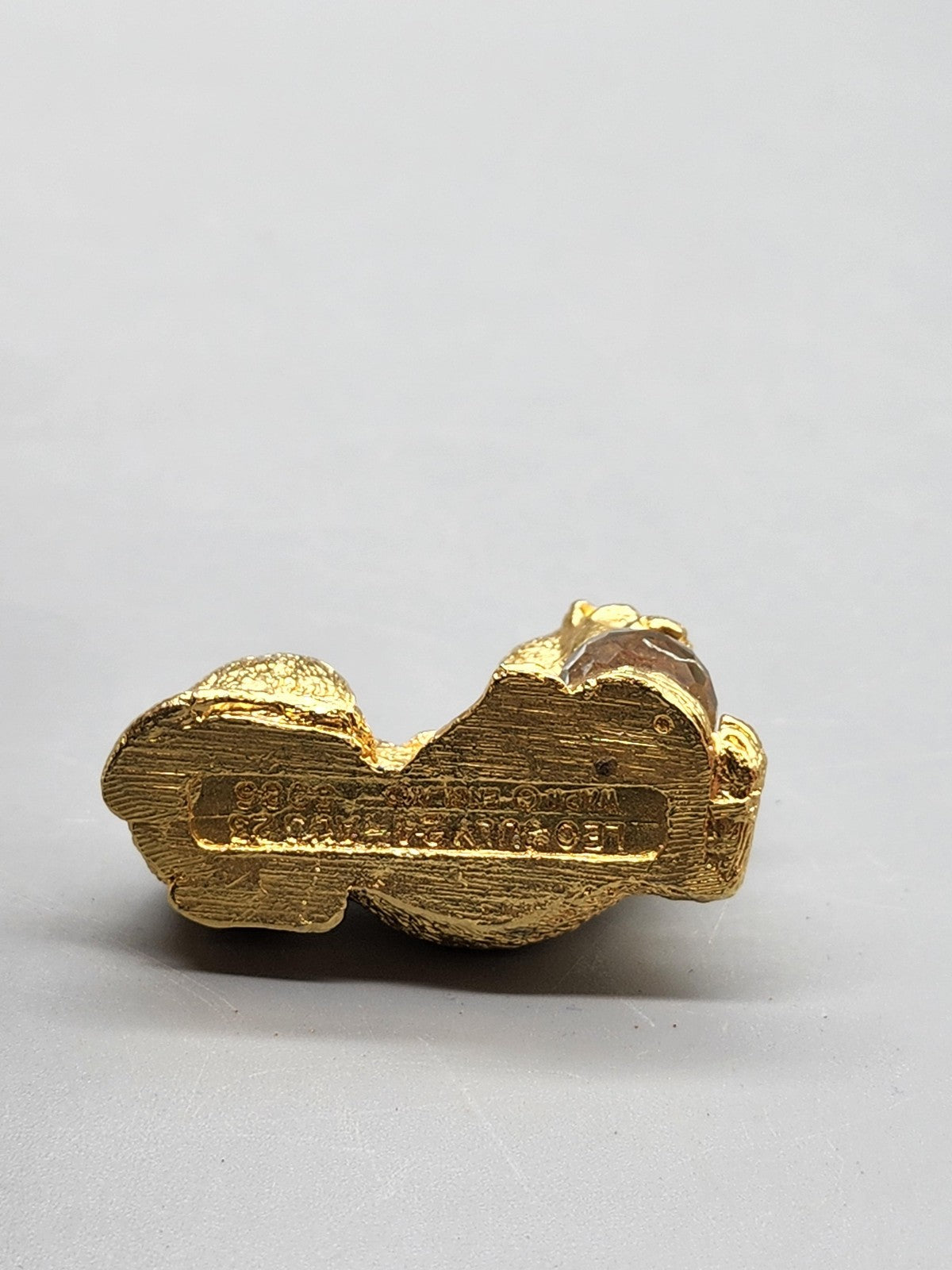 Vintage Lion Figurine Small Gold Tone Crystal Ball Mixed Materials Mini Decor