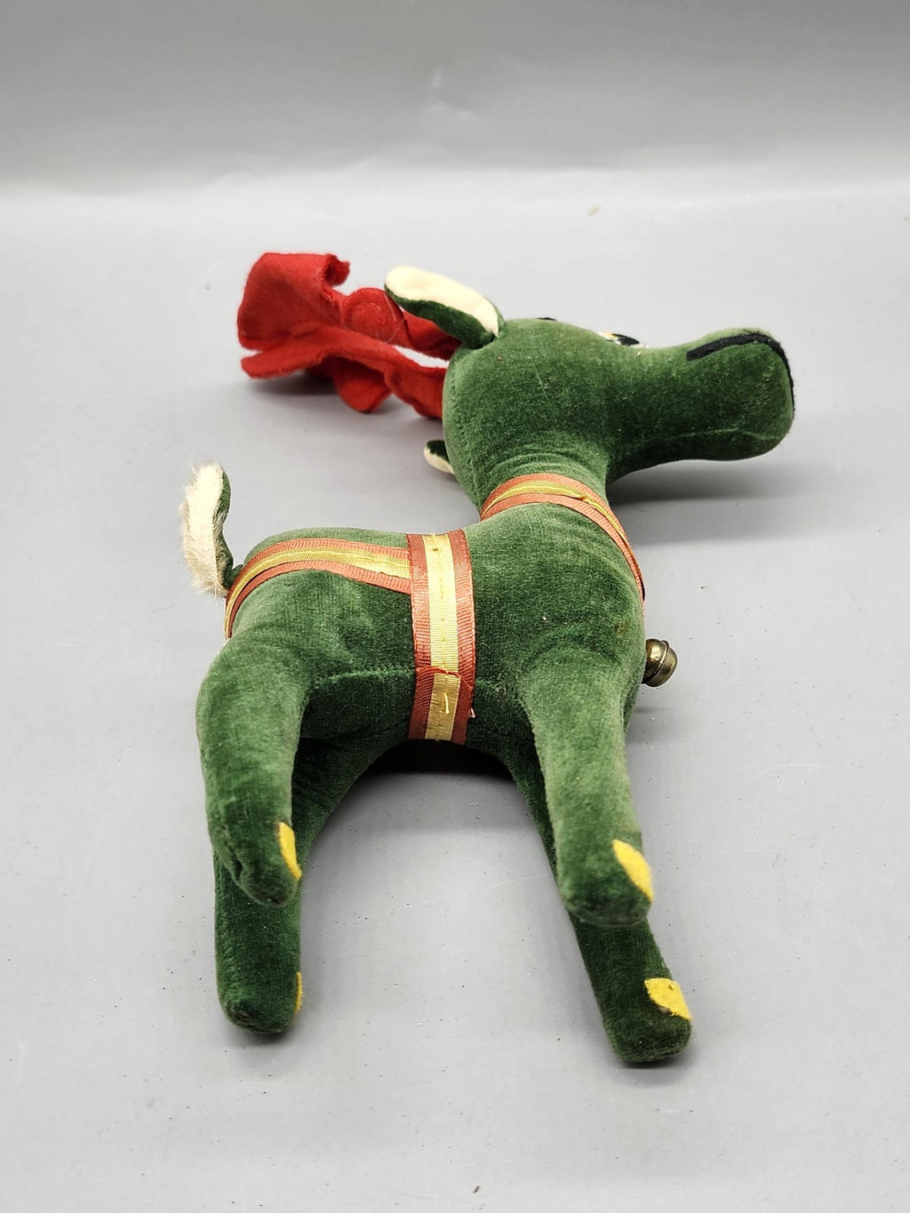 Vintage Dream Green Reindeer Plush Stuffed Animal Small Christmas Bell Antlers