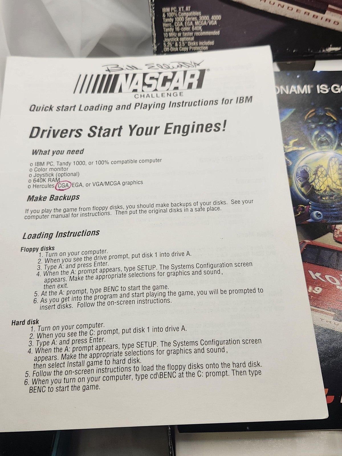 Bill Elliott's NASCAR Challenge PC MS-DOS Game Box CIB Konami 1991 Racing