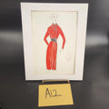 Fashion Woman Red Dress Original Ink Illustration Drawing Matted 14x11 Art
