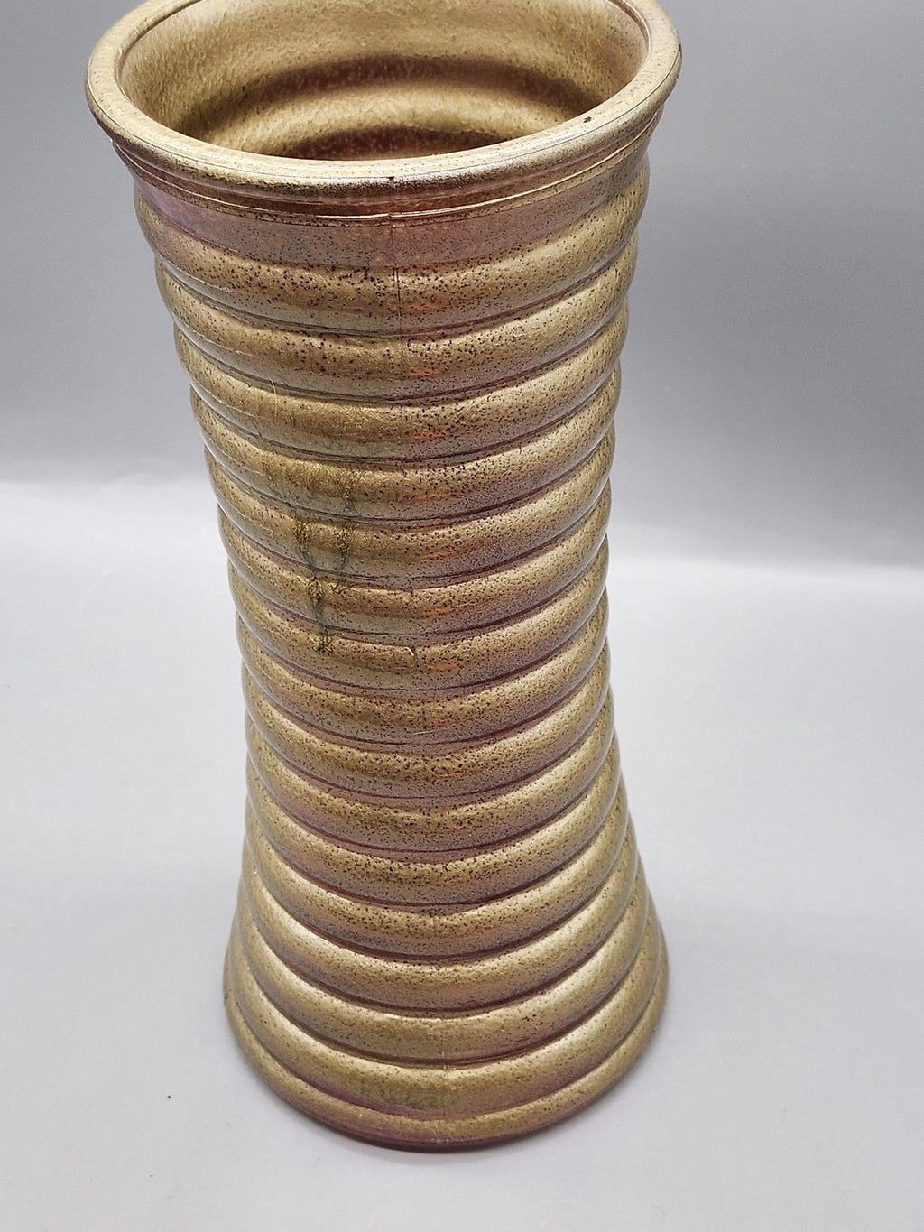 Burton + BURTON Gold Ceramic Flower Vase Ribbed Cylinder Home Decor Centerpiece