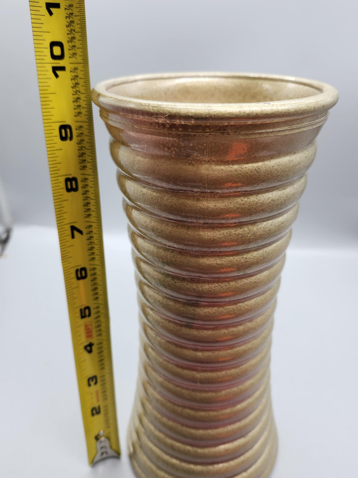 Burton + BURTON Gold Ceramic Flower Vase Ribbed Cylinder Home Decor Centerpiece