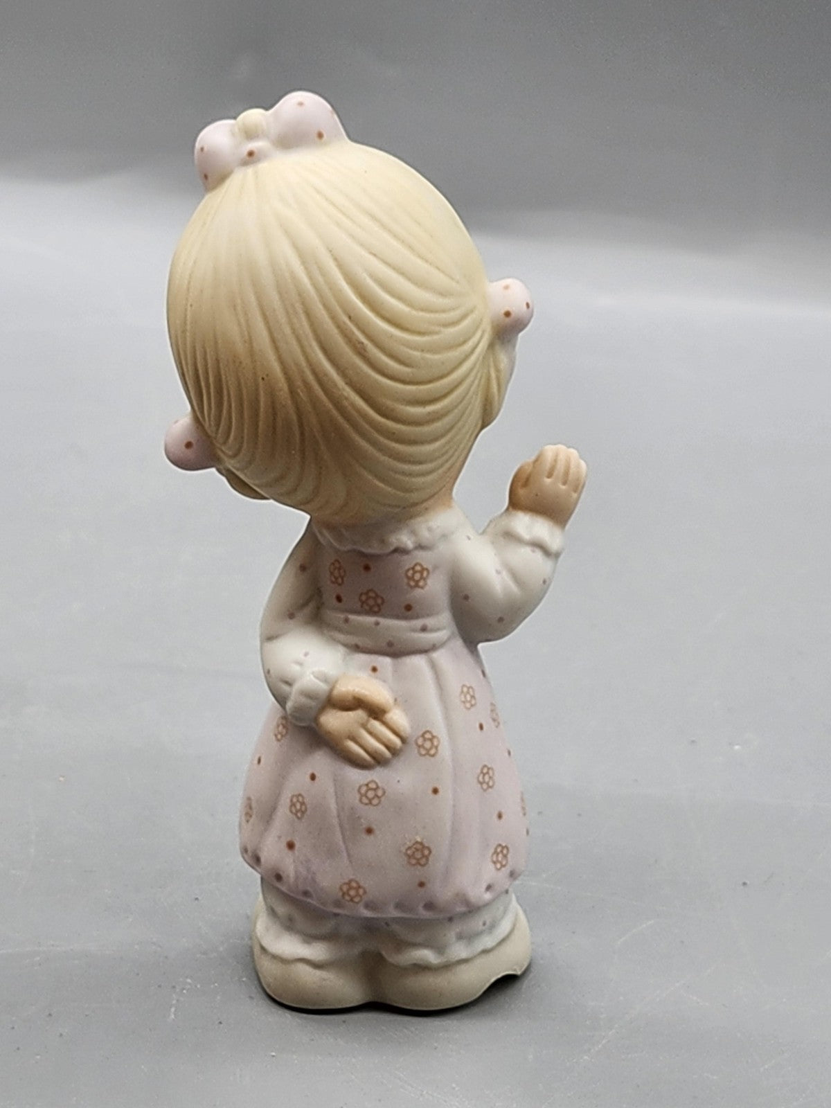 Vintage Unmarked Girl Figurine Small Pink Floral Porcelain Hand Painted Decor