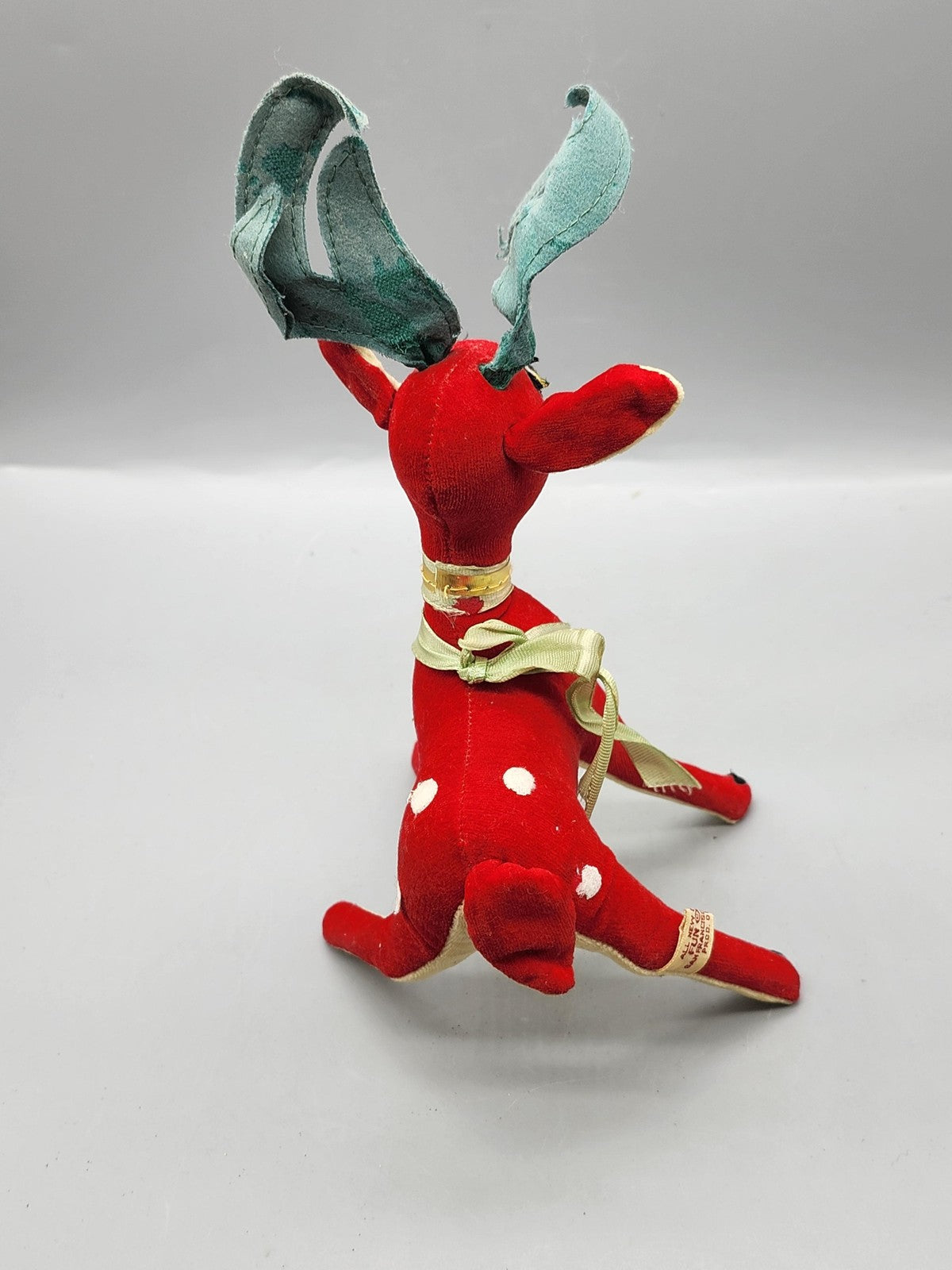 Vintage Fun Farm Reindeer Plush Small Red Green Antlers Japan Christmas Deer