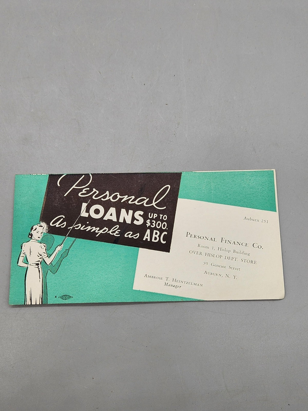 Vintage Personal Finance Co Loans Brochure Auburn NY Green Advertising Ephemera