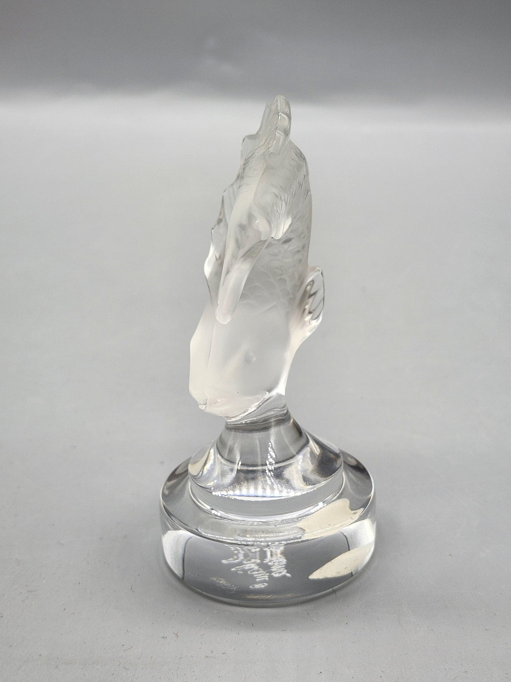 Lalique Clear Frosted Crystal Fish Figurine Round Base Art Glass Decor France