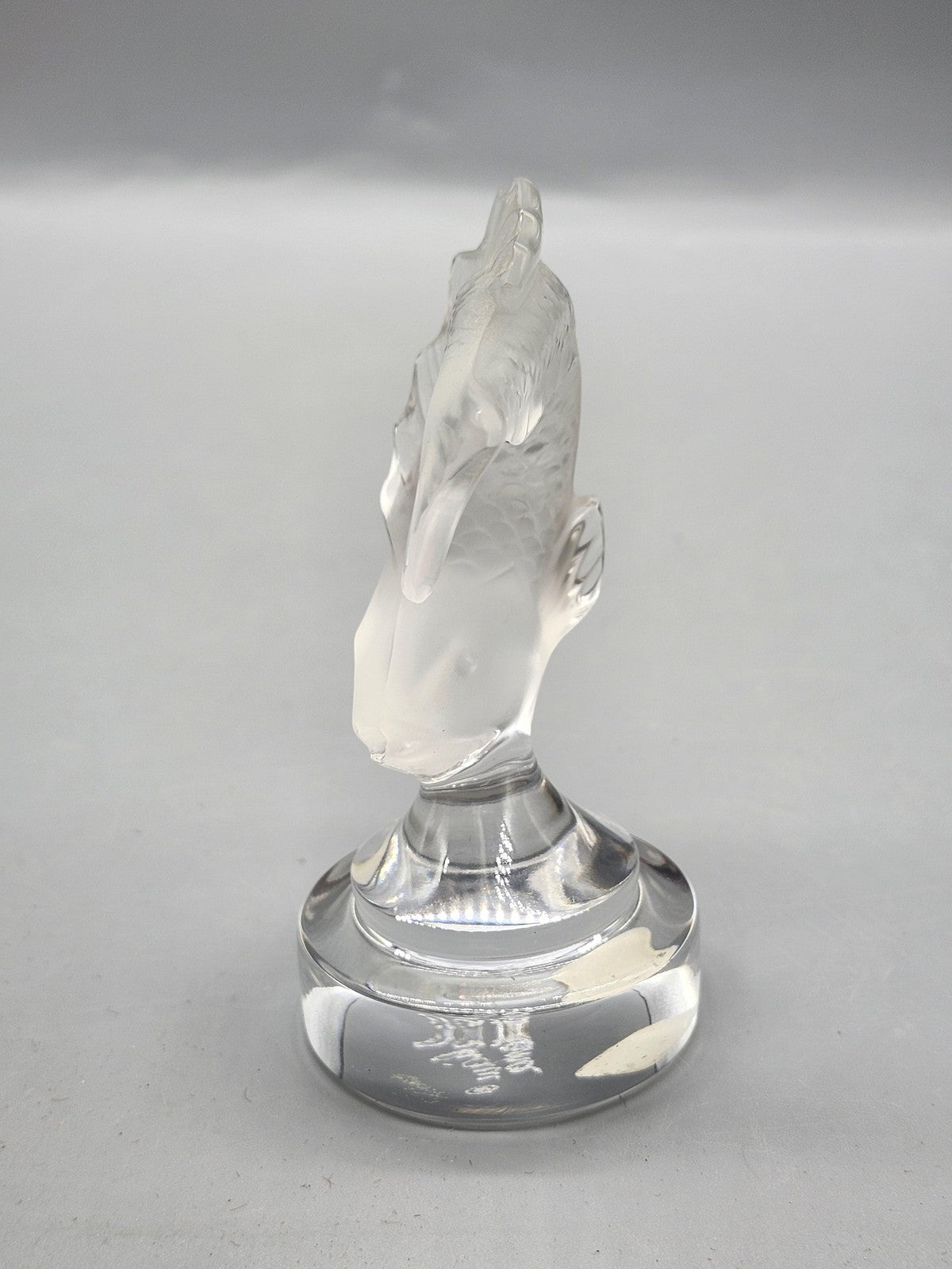 Lalique Clear Frosted Crystal Fish Figurine Round Base Art Glass Decor France