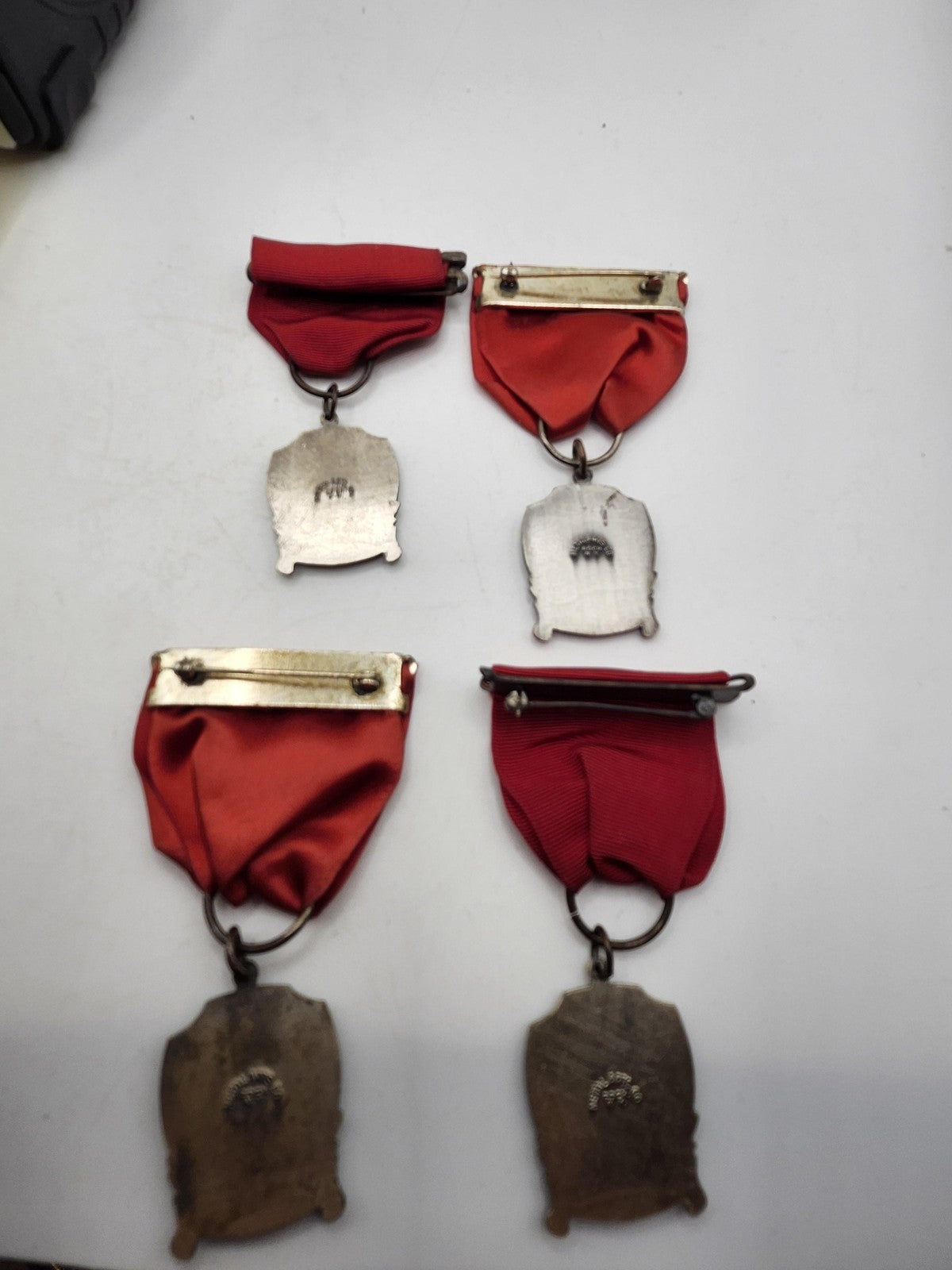 Vintage SOK POL W AM Eagle Sports Award Medals Lot 4 Red Ribbon Silver Tone