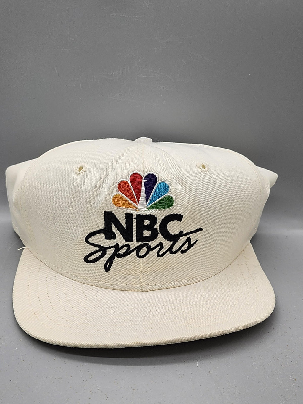 Vintage NBC Sports Hat Cap Baseball Snap Back Mens Large White AJD USA 90s