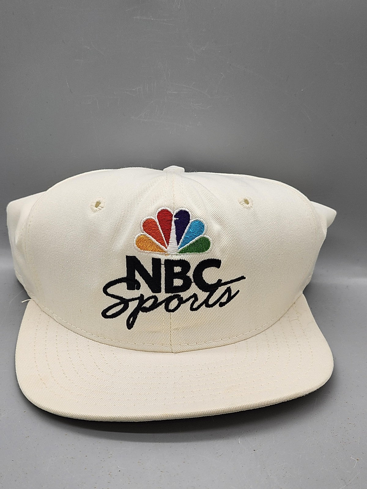 Vintage NBC Sports Hat Cap Baseball Snap Back Mens Large White AJD USA 90s