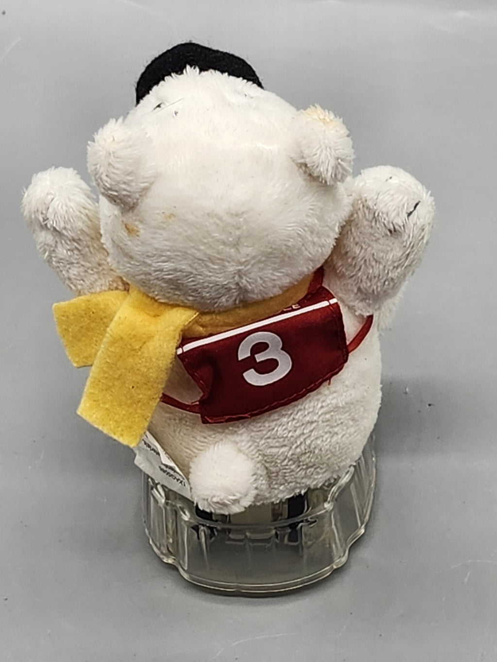 White Polar Bear #3 Racing Plush Stuffed Toy Small Yellow Scarf Rolling Base